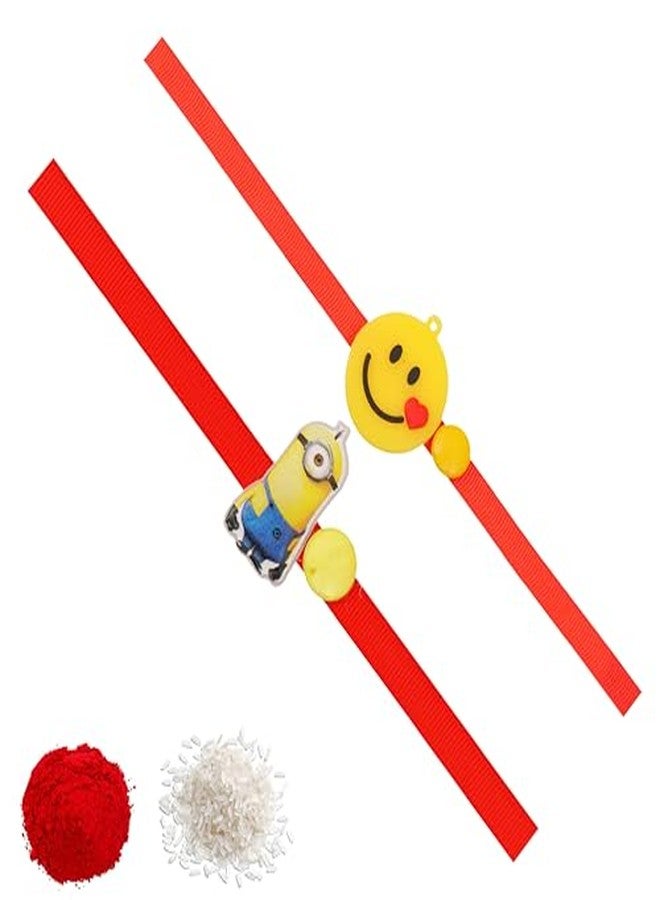Vientiq Set of 2 Kids Rakhi Combo Minions and Smiley Rakhi with Roli Chawal Rakshabandhan for Brother's - Image 2